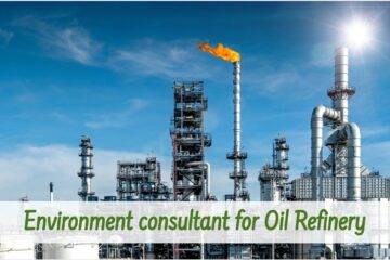 A skilled environment consultant overseeing oil refinery sustainability